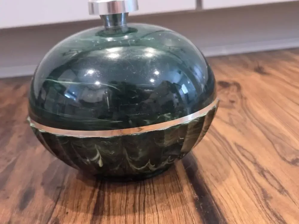 Vintage Revlon Moon Drops Powder Jar Green Lucite Vanity Container Empty